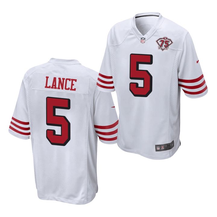 Men San Francisco 49ers #5 Trey Lance White 75th Anniversary Throwback Game Jersey->san francisco 49ers->NFL Jersey